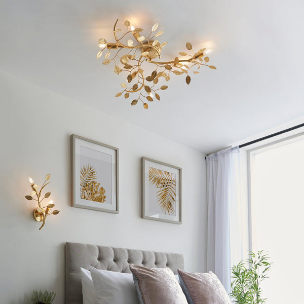 Westway Gold Leaf Detail 6 Light Living Room Ceiling Flush Image 3