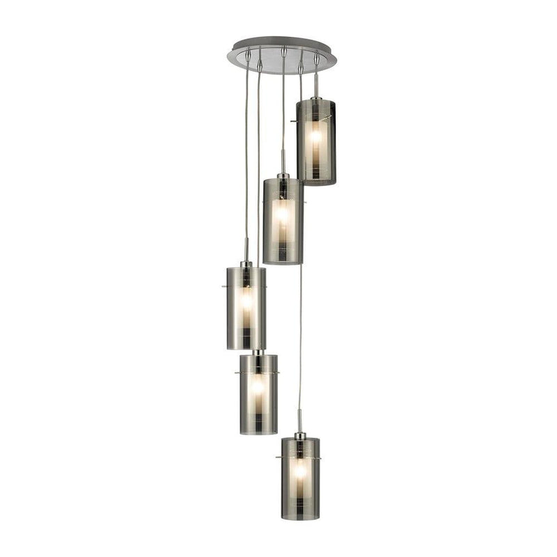 5 Light Duo 2 Multi-drop Pendant Smokey/Frosted Glass Shades-Ceiling Pendant Lights-Searchlight Lighting-1-Tiffany Lighting Direct