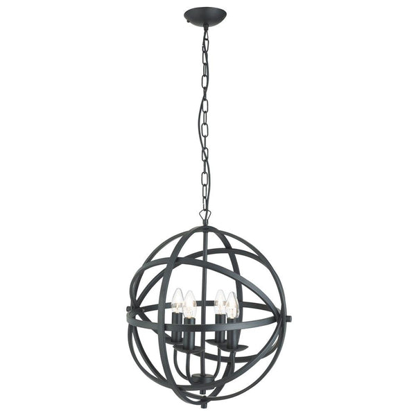 Orbit 4 Light Cage Frame Orb Black Ceiling Pendant-Ceiling Pendant Lights-Searchlight Lighting-1-Tiffany Lighting Direct