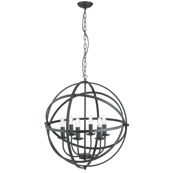 Orbit 6 Light Cage Frame Orb Black Pendant Searchlight-Ceiling Pendant Lights-Searchlight Lighting-1-Tiffany Lighting Direct