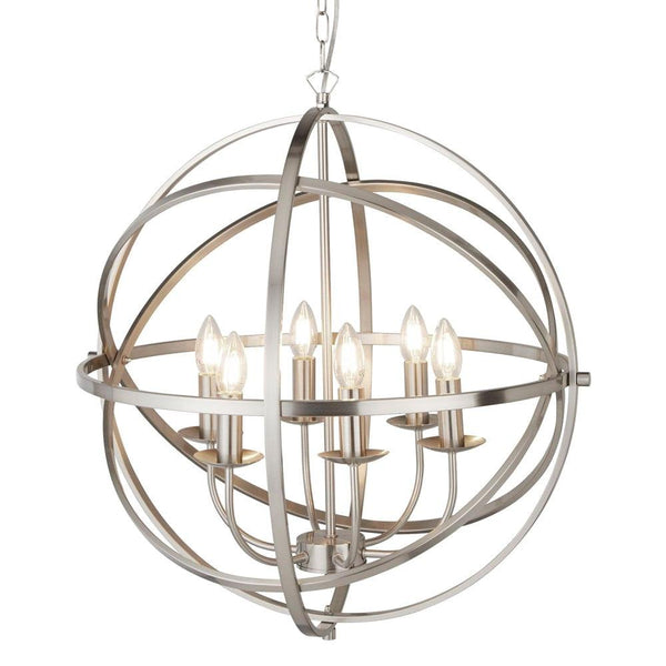 Orbit 6 Light Cage Frame Orb Silver Pendant Searchlight-Ceiling Pendant Lights-Searchlight Lighting-1-Tiffany Lighting Direct