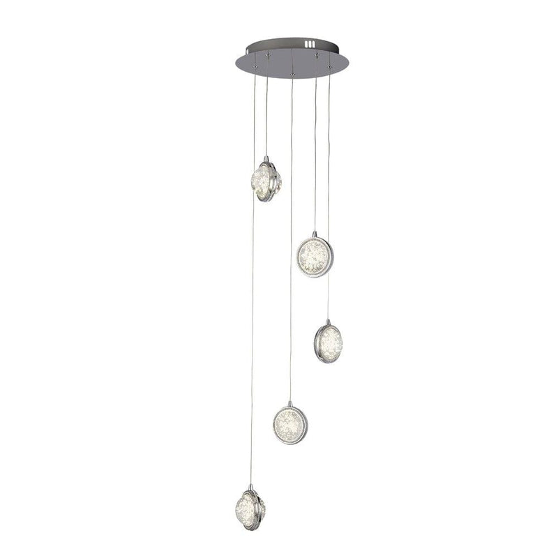 Quartz 5 Light Multi-Drop Pendant Chrome & Bubble Glass-Ceiling Pendant Lights-Searchlight Lighting-1-Tiffany Lighting Direct