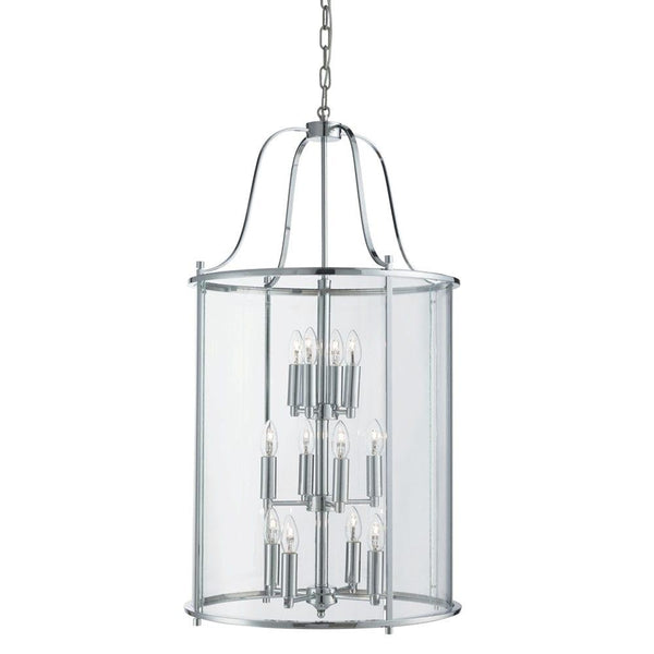 Lantern Grande 12 Light Chrome/Clear Glass Lantern-Ceiling Pendant Lights-Searchlight Lighting-1-Tiffany Lighting Direct