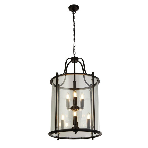 Lantern Grande 8 Light Black & Clear Glass Lantern-Ceiling Pendant Lights-Searchlight Lighting-1-Tiffany Lighting Direct