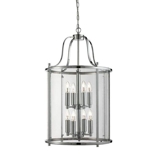 Lantern Grande 8 Light Chrome & Clear Glass Lantern-Ceiling Pendant Lights-Searchlight Lighting-1-Tiffany Lighting Direct