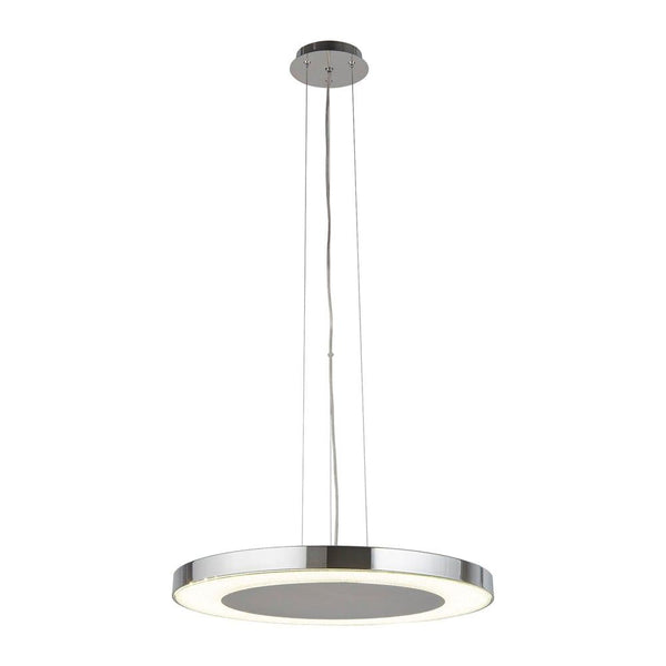 Lexi LED Disc Chrome & Crushed Ice Effect Pendant - 50cm-Ceiling Pendant Lights-Searchlight Lighting-1-Tiffany Lighting Direct