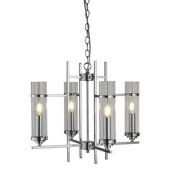 Milo 4 Light Chrome Ceiling Pendant - Glass Cylinder Shades-Ceiling Pendant Lights-Searchlight Lighting-1-Tiffany Lighting Direct