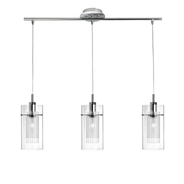 Duo I Chrome & Double Glass 3 Light Bar Ceiling Pendant-Ceiling Pendant Lights-Searchlight Lighting-1-Tiffany Lighting Direct