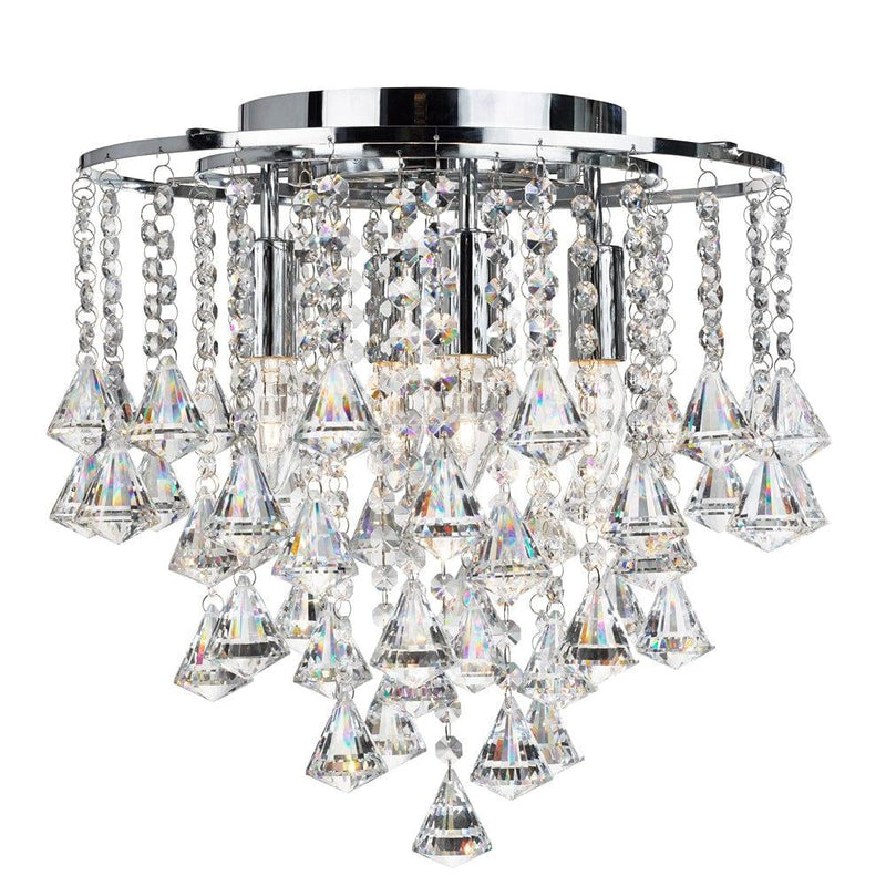 Dorchester 4 Light Flush Chrome & Crystal Ceiling Light-Ceiling Pendant Lights-Searchlight Lighting-1-Tiffany Lighting Direct