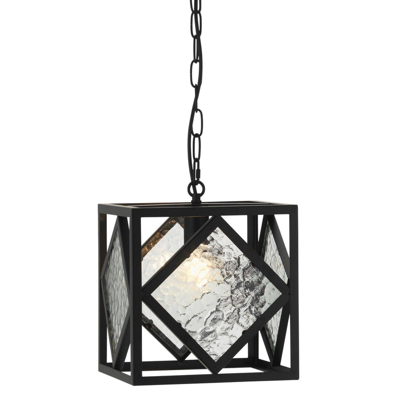 Oaks Lighting Ake Black & Mottled Glass Lantern Pendant-Ceiling Pendant Lights-Oaks Lighting-1-Tiffany Lighting Direct