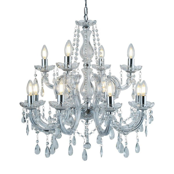 Marie Therese 12 Light Chrome/Crystal Glass Chandelier-Searchlight Lighting-1-Tiffany Lighting Direct