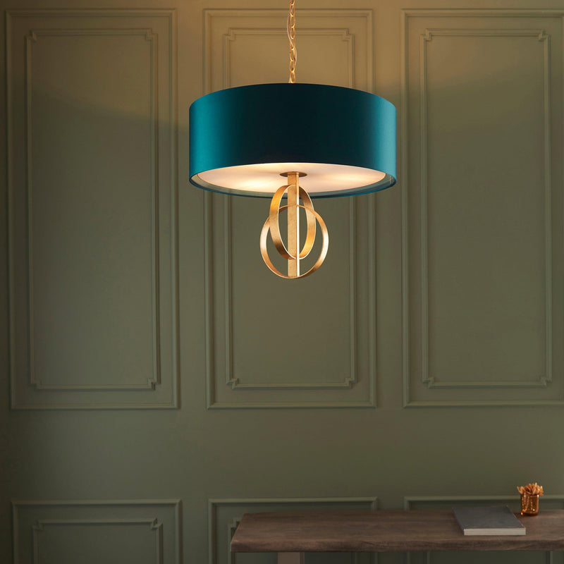 Norfolk 3 Light Gold Leaf Ceiling Pendant - Large Teal Shade-Ceiling Pendant Lights-Living Lights-2-Tiffany Lighting Direct