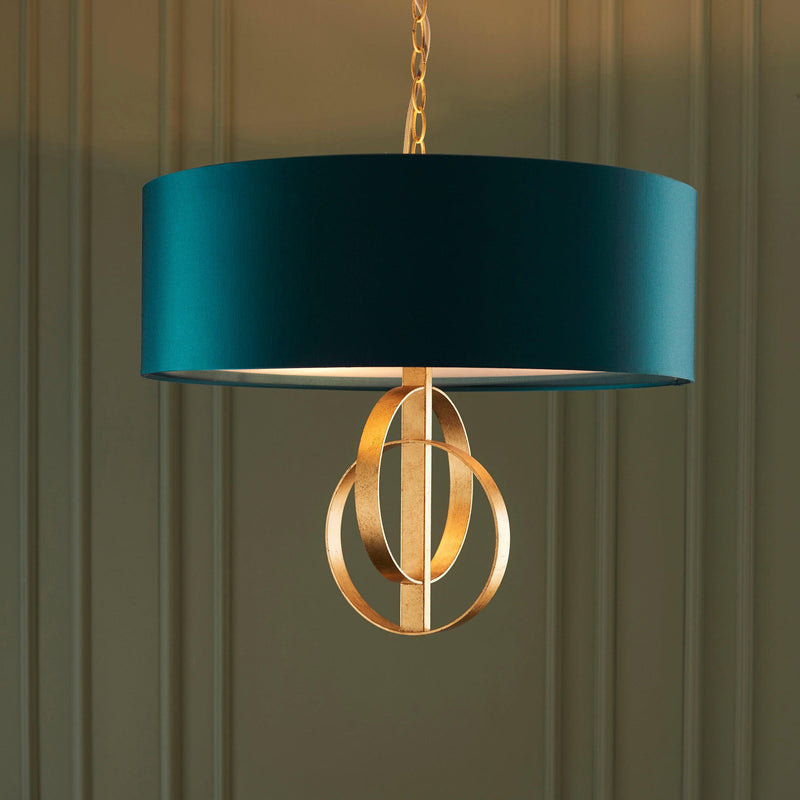 Norfolk 3 Light Gold Leaf Ceiling Pendant - Large Teal Shade-Ceiling Pendant Lights-Living Lights-3-Tiffany Lighting Direct