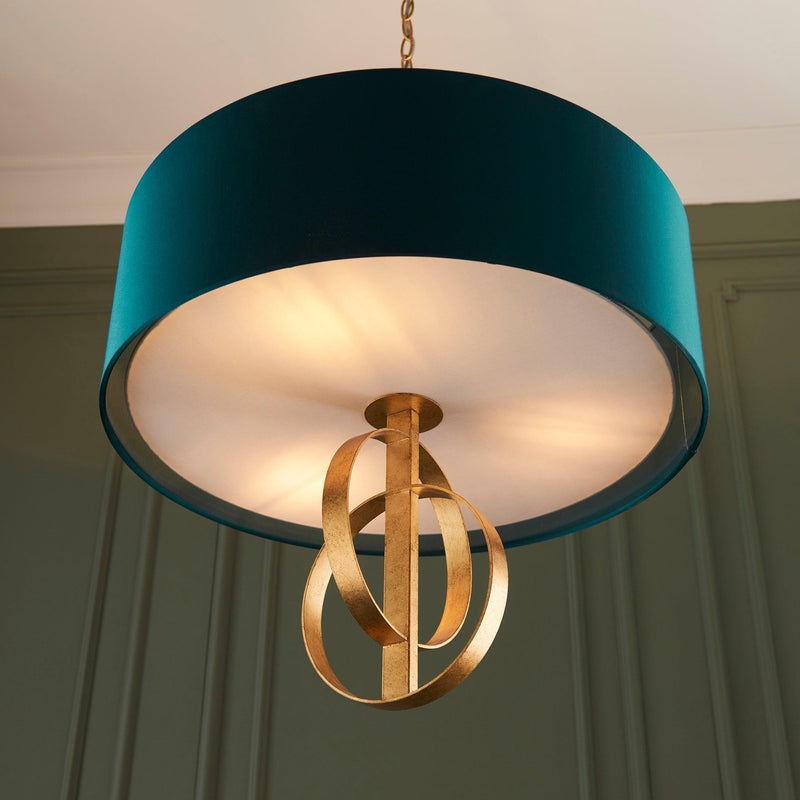 Norfolk 3 Light Gold Leaf Ceiling Pendant - Large Teal Shade-Ceiling Pendant Lights-Living Lights-5-Tiffany Lighting Direct