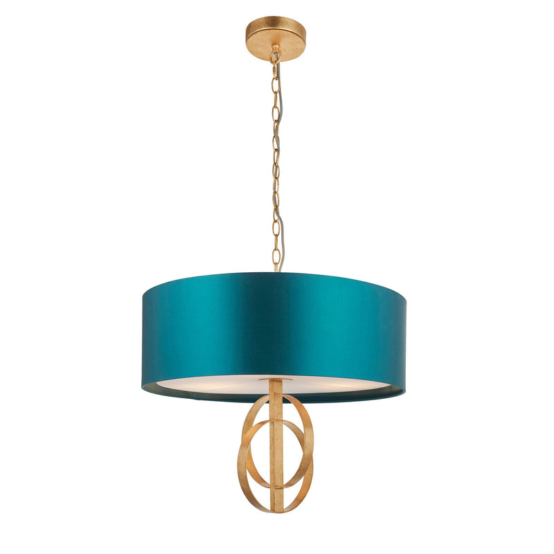 Norfolk 3 Light Gold Leaf Ceiling Pendant - Large Teal Shade-Ceiling Pendant Lights-Living Lights-7-Tiffany Lighting Direct