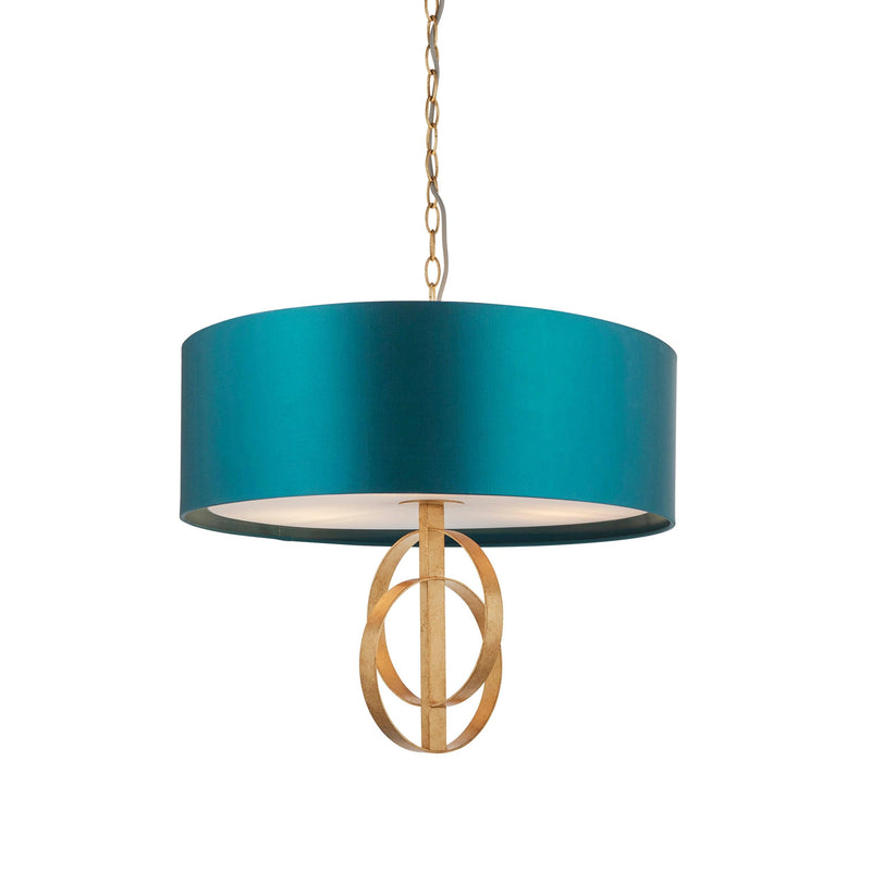 Norfolk 3 Light Gold Leaf Ceiling Pendant - Large Teal Shade-Ceiling Pendant Lights-Living Lights-1-Tiffany Lighting Direct