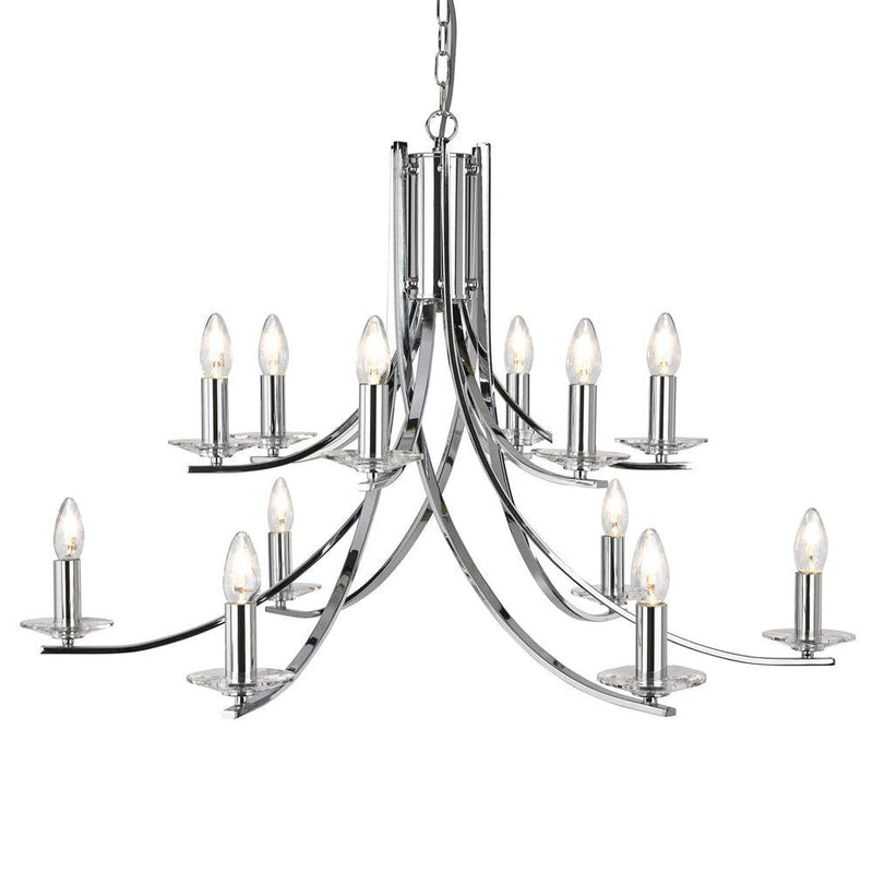 Ascona 12 Light Chrome Chandelier With Glass Sconces-Searchlight Lighting-1-Tiffany Lighting Direct