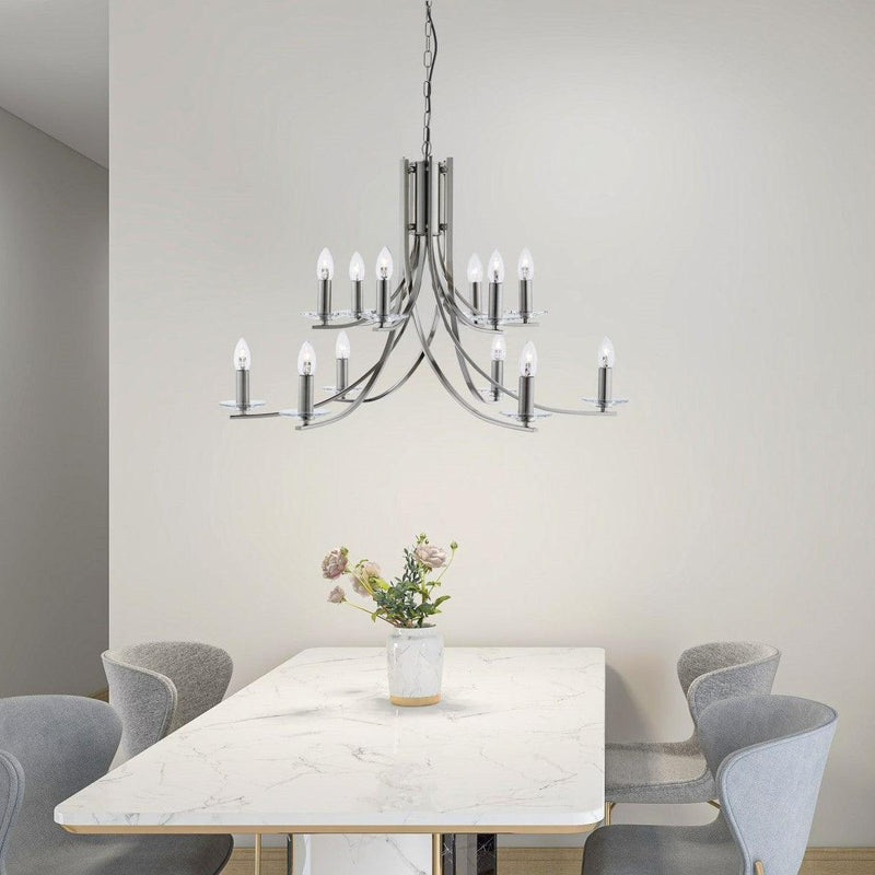 Ascona 12 Light Satin Silver Chandelier - Glass Sconces-Searchlight Lighting-6-Tiffany Lighting Direct