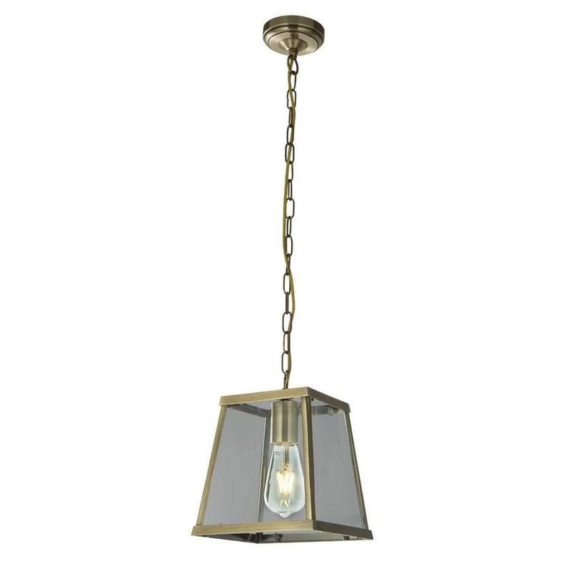 Searchlight Voyager 1 Light Brass & Glass Ceiling Lantern-Ceiling Pendant Lights-Searchlight Lighting-1-Tiffany Lighting Direct