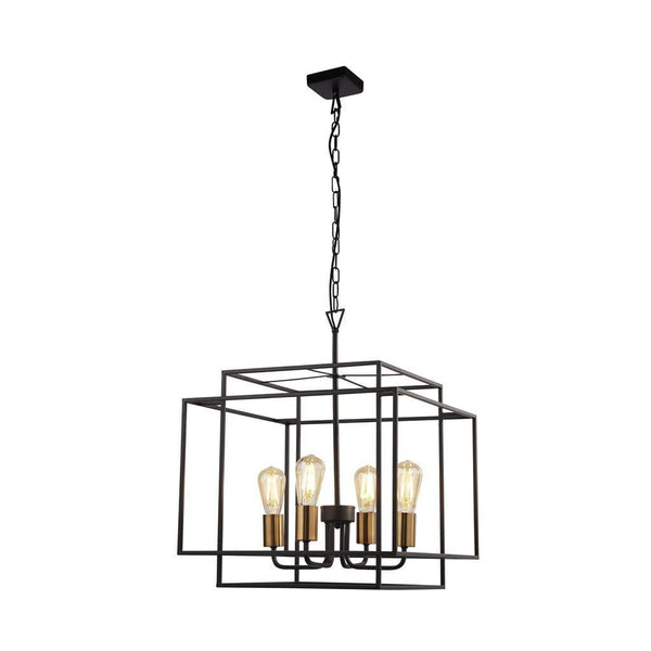 Crate 4 Light Black Frame Pendant - Bronze Lampholder-Ceiling Pendant Lights-Searchlight Lighting-1-Tiffany Lighting Direct