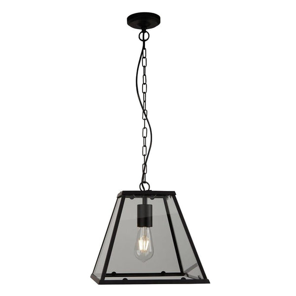 Searchlight Lantern Noir 1 Light Black/Glass Ceiling Pendant-Ceiling Pendant Lights-Searchlight Lighting-1-Tiffany Lighting Direct