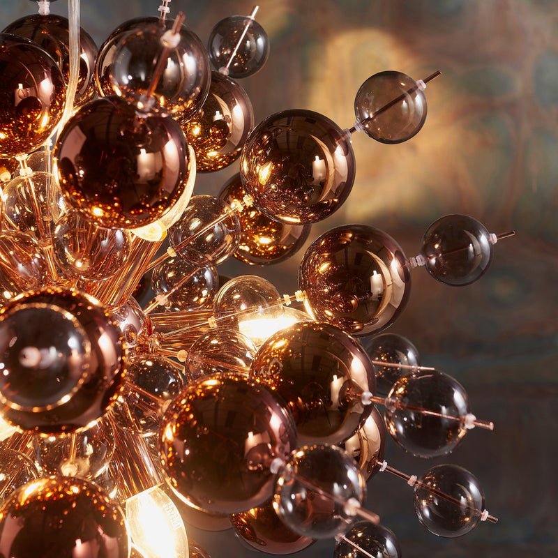 Dreamscape 9 Light Copper Pendant With Tinted Glass Spheres-Ceiling Pendant Lights-Living Lights-4-Tiffany Lighting Direct