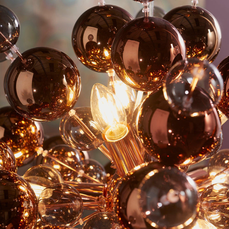 Dreamscape 9 Light Copper Pendant With Tinted Glass Spheres-Ceiling Pendant Lights-Living Lights-5-Tiffany Lighting Direct