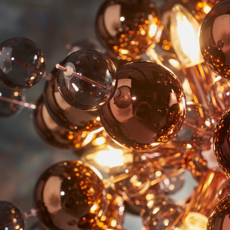 Dreamscape 9 Light Copper Pendant With Tinted Glass Spheres-Ceiling Pendant Lights-Living Lights-7-Tiffany Lighting Direct