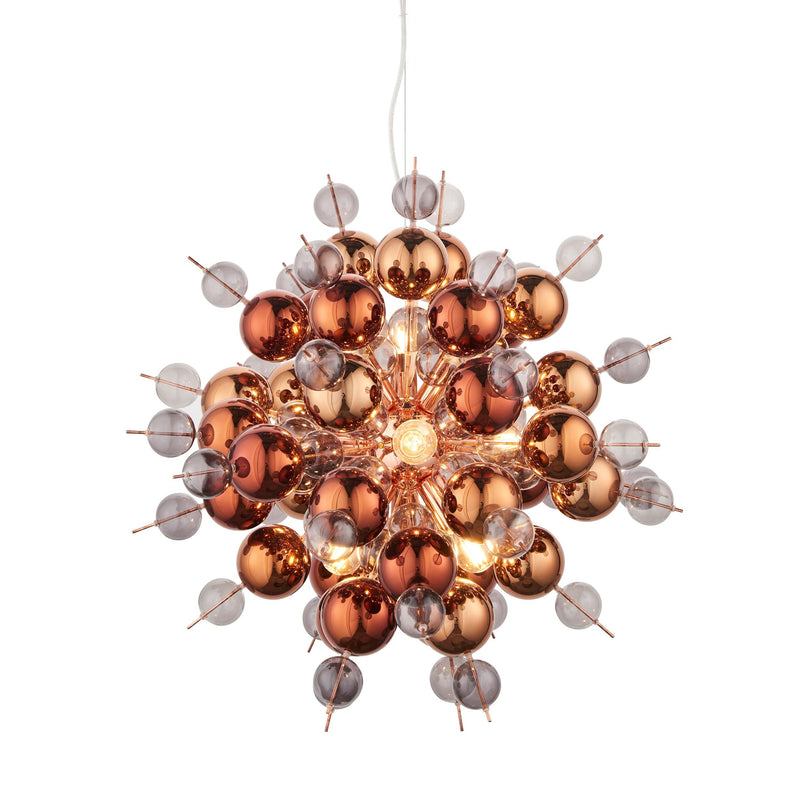 Dreamscape 9 Light Copper Pendant With Tinted Glass Spheres-Ceiling Pendant Lights-Living Lights-1-Tiffany Lighting Direct