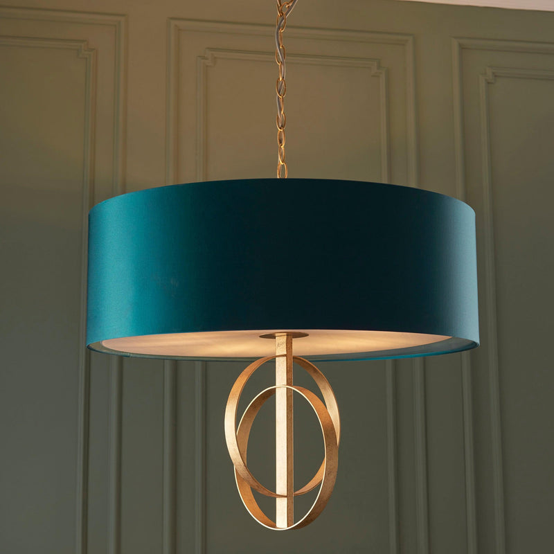 Norfolk XL 5 Light Gold Leaf Pendant - Teal Shade-Ceiling Pendant Lights-Living Lights-2-Tiffany Lighting Direct