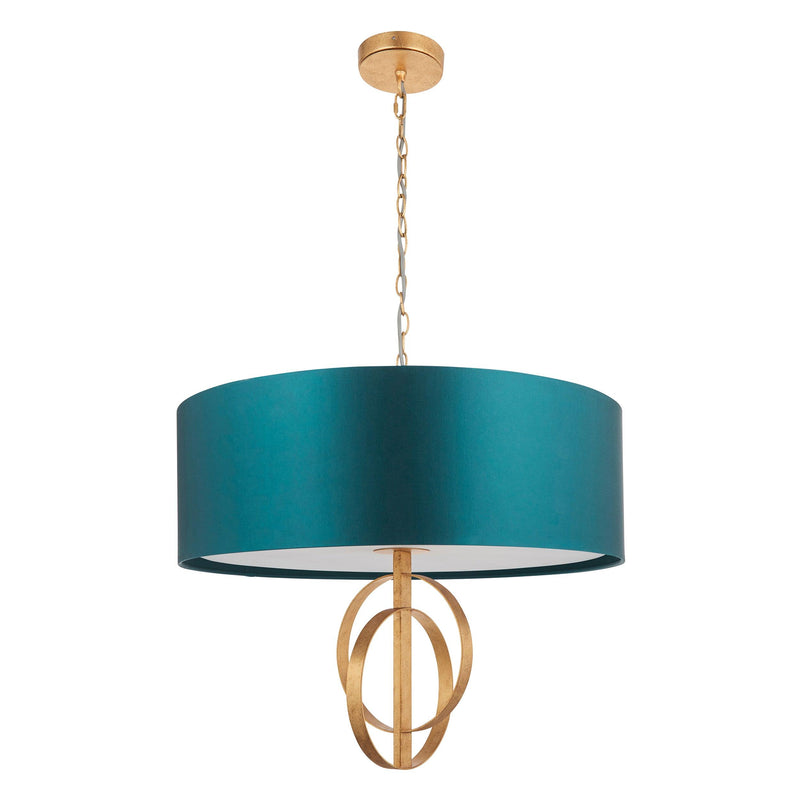 Norfolk XL 5 Light Gold Leaf Pendant - Teal Shade-Ceiling Pendant Lights-Living Lights-7-Tiffany Lighting Direct