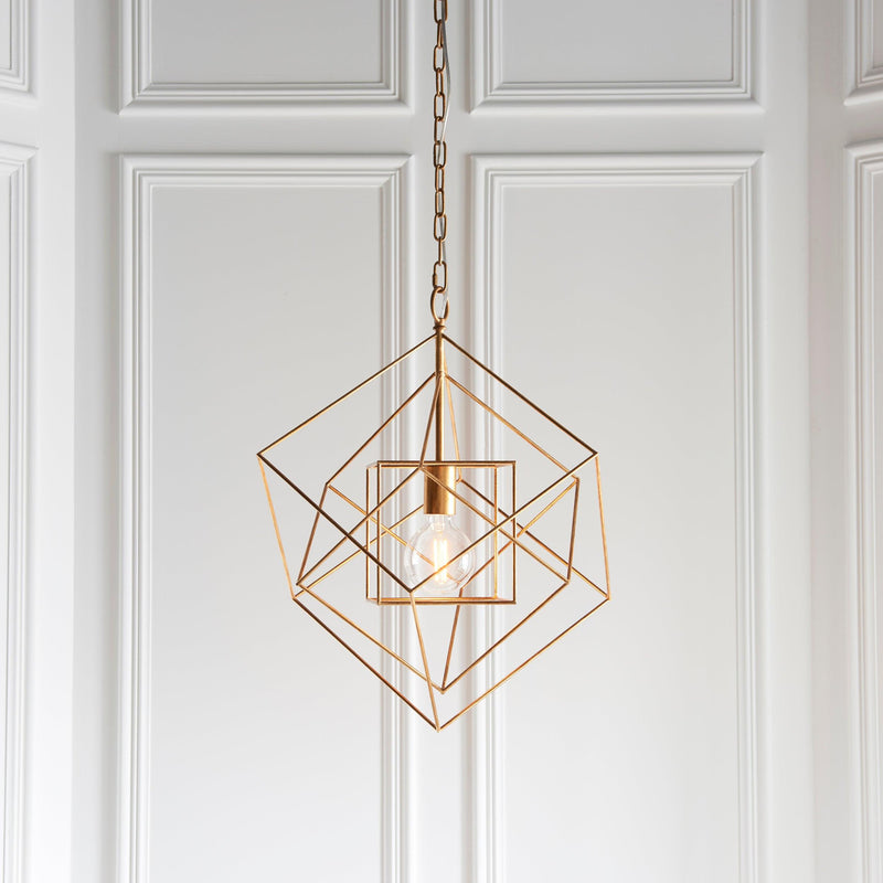 Geometric Gold Leaf Framed Ceiling Pendant Light-Ceiling Pendant Lights-Living Lights-2-Tiffany Lighting Direct