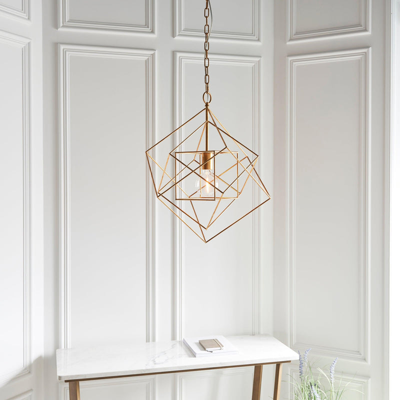 Geometric Gold Leaf Framed Ceiling Pendant Light-Ceiling Pendant Lights-Living Lights-3-Tiffany Lighting Direct