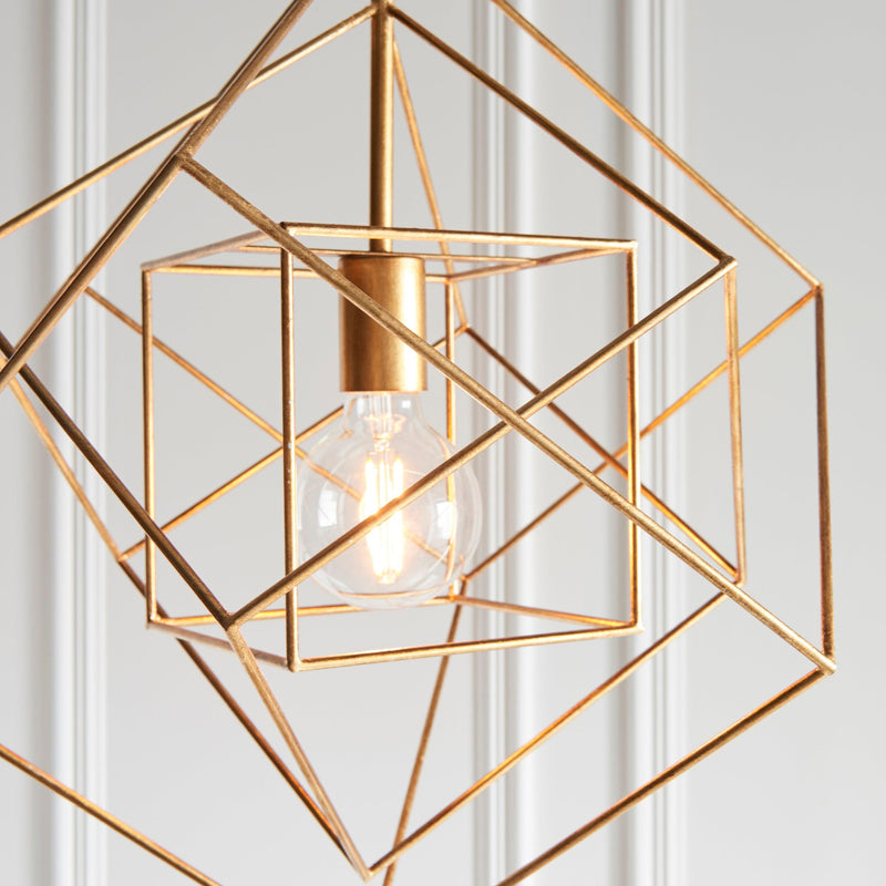 Geometric Gold Leaf Framed Ceiling Pendant Light-Ceiling Pendant Lights-Living Lights-7-Tiffany Lighting Direct