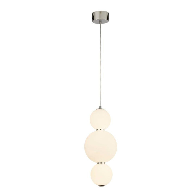 Snowball 3 Light Pendant Chrome With Opal Glass Shade-Ceiling Pendant Lights-Searchlight Lighting-1-Tiffany Lighting Direct