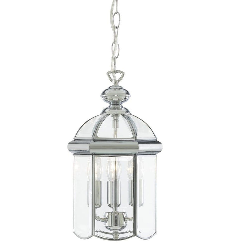 Searchlight Bevelled Lantern 3 Light Chrome Domed Pendant -Warehouse Clearance Stock-Ceiling Pendant Lights-Searchlight Lighting-1-Tiffany Lighting Direct