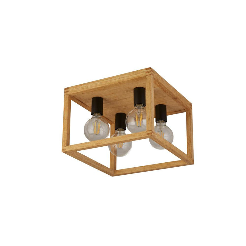 Square Woven Bamboo Wood 4 Light Ceiling Flush Searchlight-Ceiling Pendant Lights-Searchlight Lighting-4-Tiffany Lighting Direct