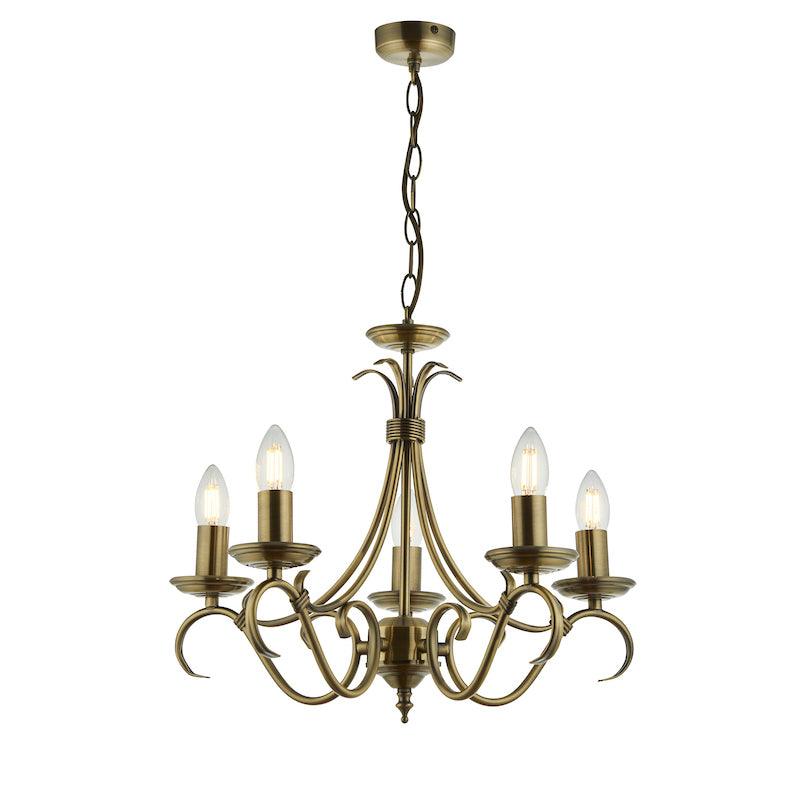 Traditional Ceiling Pendant Lights - Bernice Antique Brass Finish 5 Light Chandelier 2030-5AN  full image