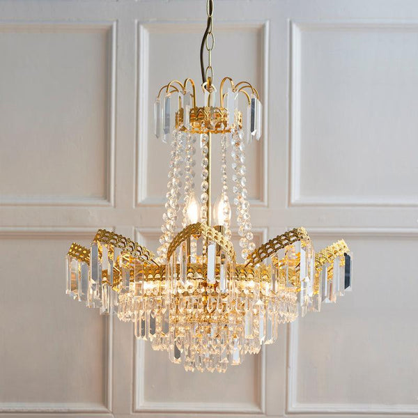 Adagio Clear Faceted Glass & Gold 9 Light Ceiling Pendant-Ceiling Pendant Lights-Endon Lighting-2-Tiffany Lighting Direct