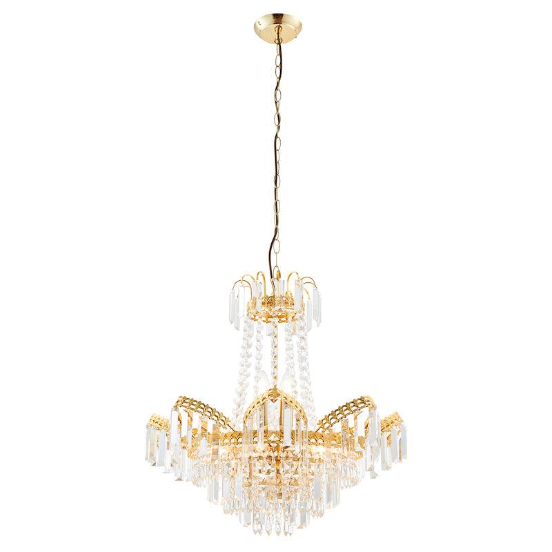 Adagio Clear Faceted Glass & Gold 9 Light Ceiling Pendant-Ceiling Pendant Lights-Endon Lighting-1-Tiffany Lighting Direct