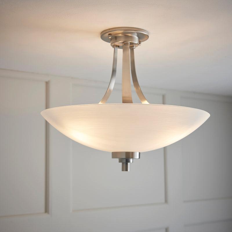 Art Deco Flush & Semi Flush - Welles 3 Arm Satin Nickel Finish Semi Flush Ceiling Light WELLES-3SC close