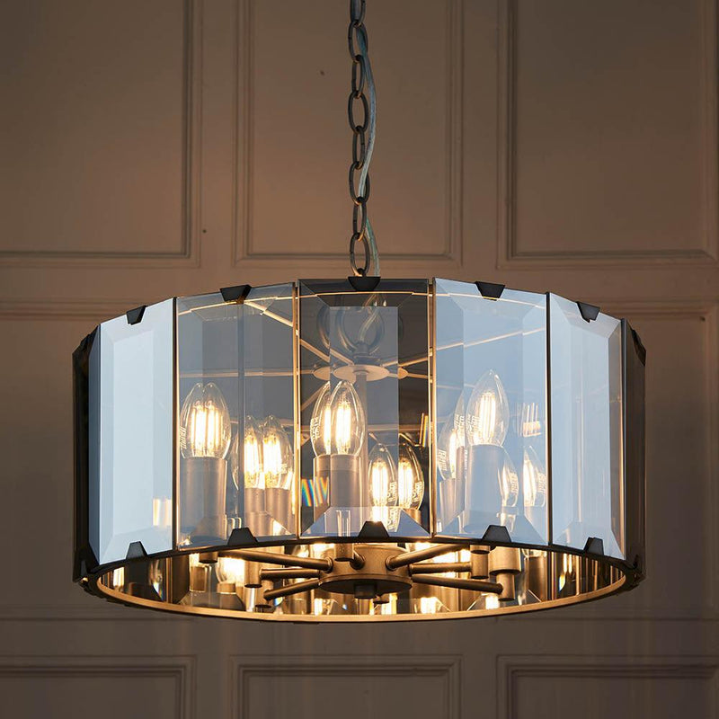 Endon Clooney 8 Light Smoke Glass Panel Ceiling Pendant-Ceiling Pendant Lights-Endon Lighting-8-Tiffany Lighting Direct