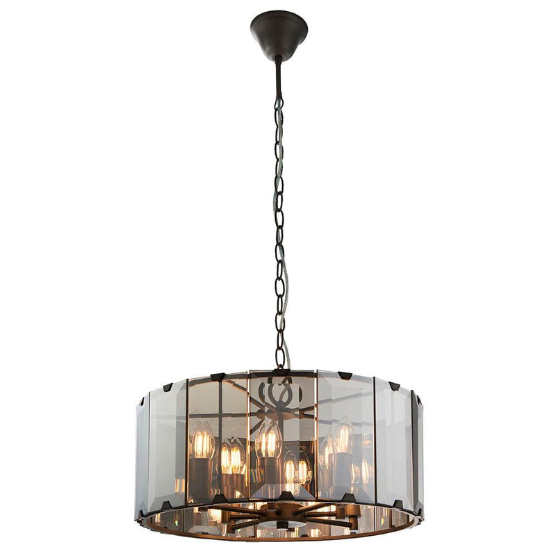 Endon Clooney 8 Light Smoke Glass Panel Ceiling Pendant-Ceiling Pendant Lights-Endon Lighting-9-Tiffany Lighting Direct