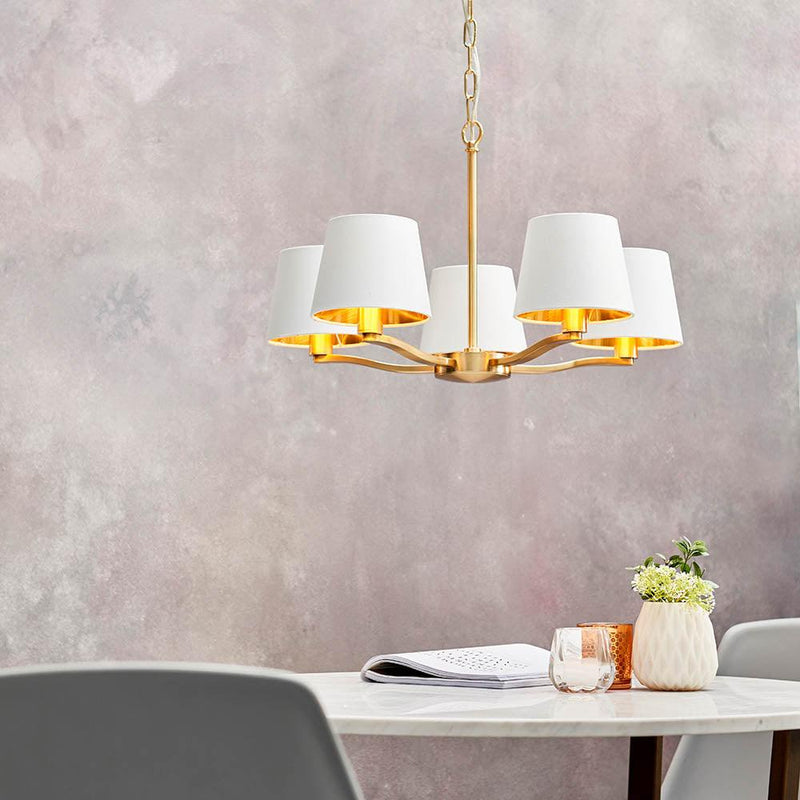 Endon Harvey 5 Light Satin Gold Pendant Ceiling Light-Ceiling Pendant Lights-Endon Lighting-2-Tiffany Lighting Direct