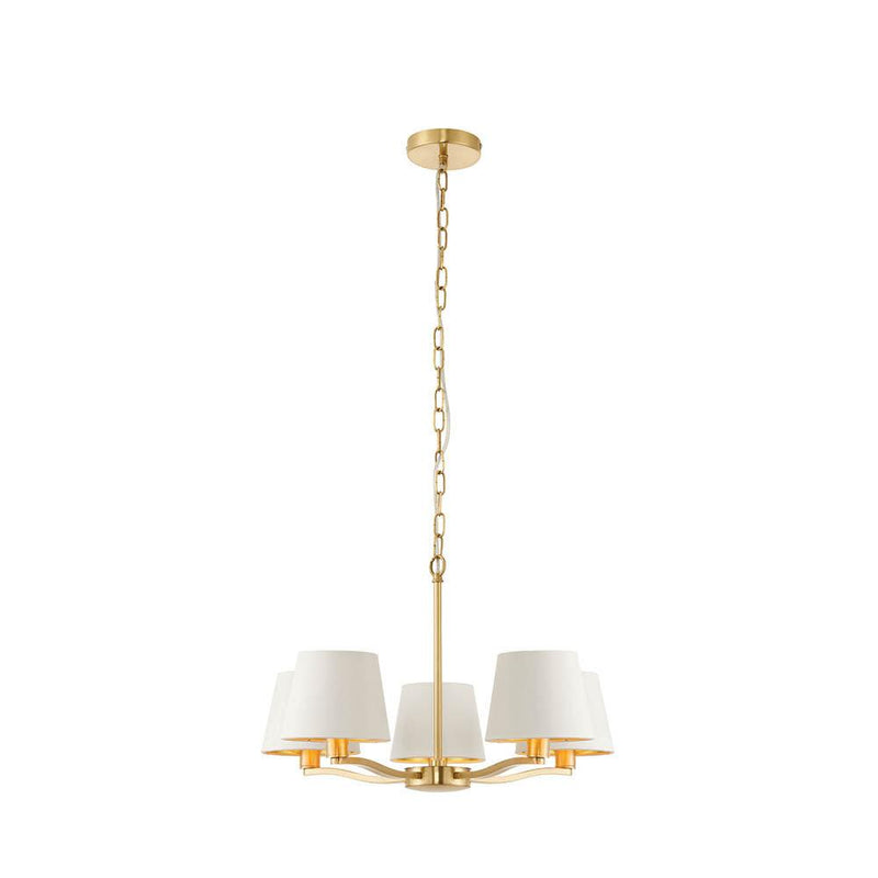 Endon Harvey 5 Light Satin Gold Pendant Ceiling Light-Ceiling Pendant Lights-Endon Lighting-10-Tiffany Lighting Direct