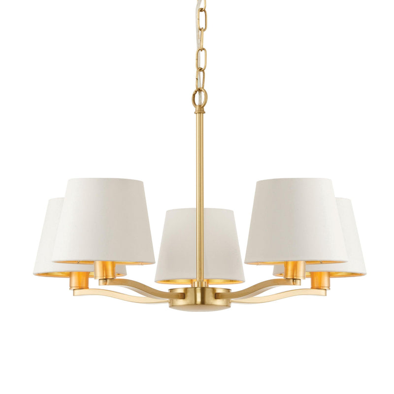 Endon Harvey 5 Light Satin Gold Pendant Ceiling Light-Ceiling Pendant Lights-Endon Lighting-1-Tiffany Lighting Direct