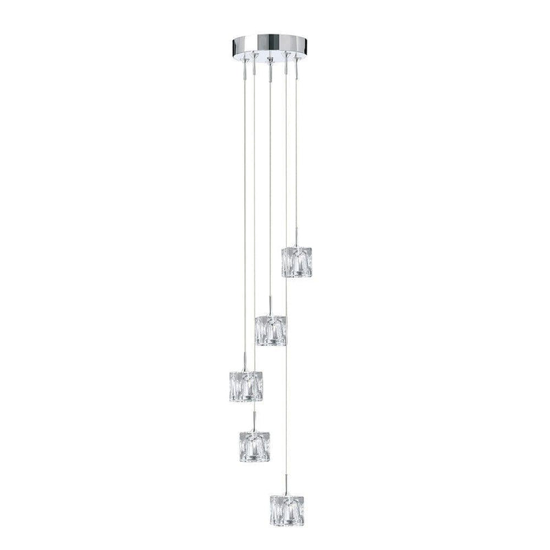 Ice Cube 5 Light LED Multi-Drop Chrome & Glass Pendant-Ceiling Pendant Lights-Searchlight Lighting-1-Tiffany Lighting Direct