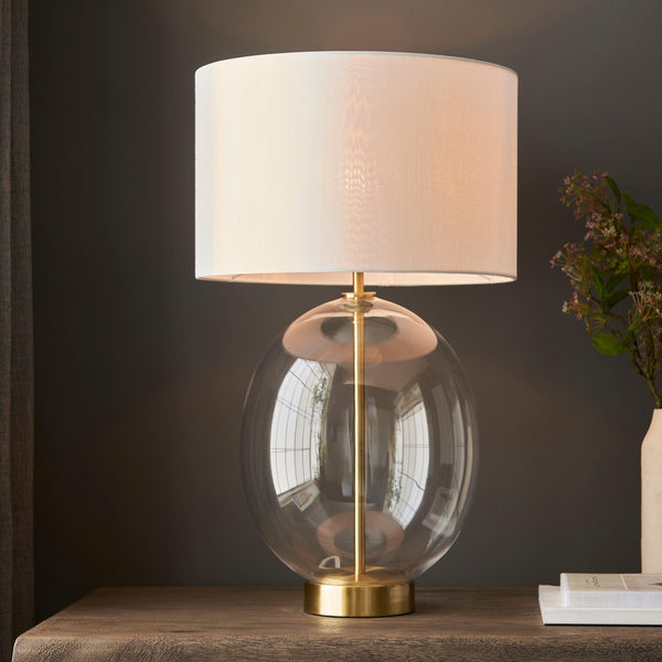 Linear Brass & Oval Glass Touch Table Lamp - White Shade-Living Lights-Living-Room-Tiffany Lighting Direct-[image-position]