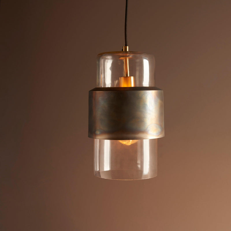 Vauxhall Modern Brass Patina Pendant - Clear Glass Shade-Ceiling Pendant Lights-Living Lights-2-Tiffany Lighting Direct