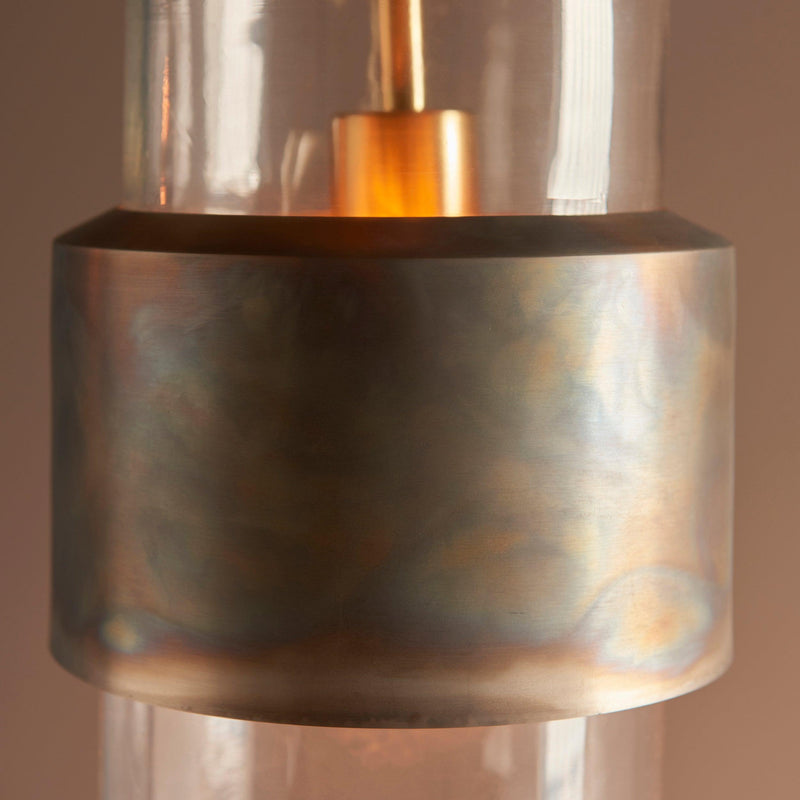 Vauxhall Modern Brass Patina Pendant - Clear Glass Shade-Ceiling Pendant Lights-Living Lights-7-Tiffany Lighting Direct